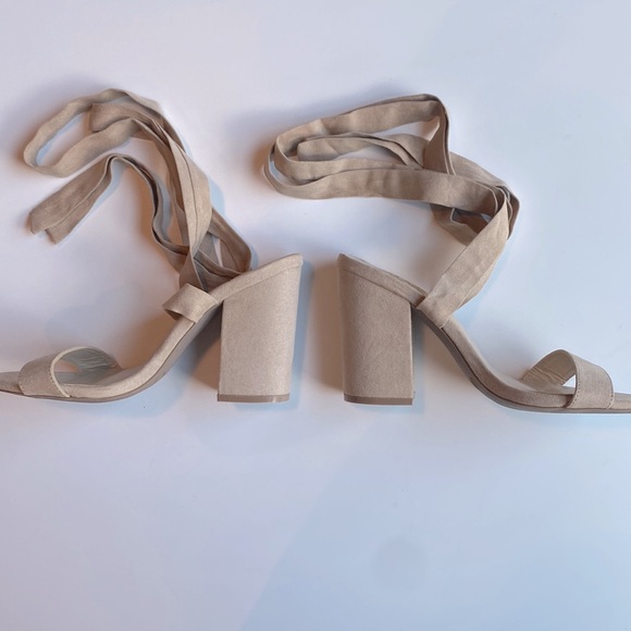 Alta Light Nude Suede Lace-Up Heels - Picture 5 of 8